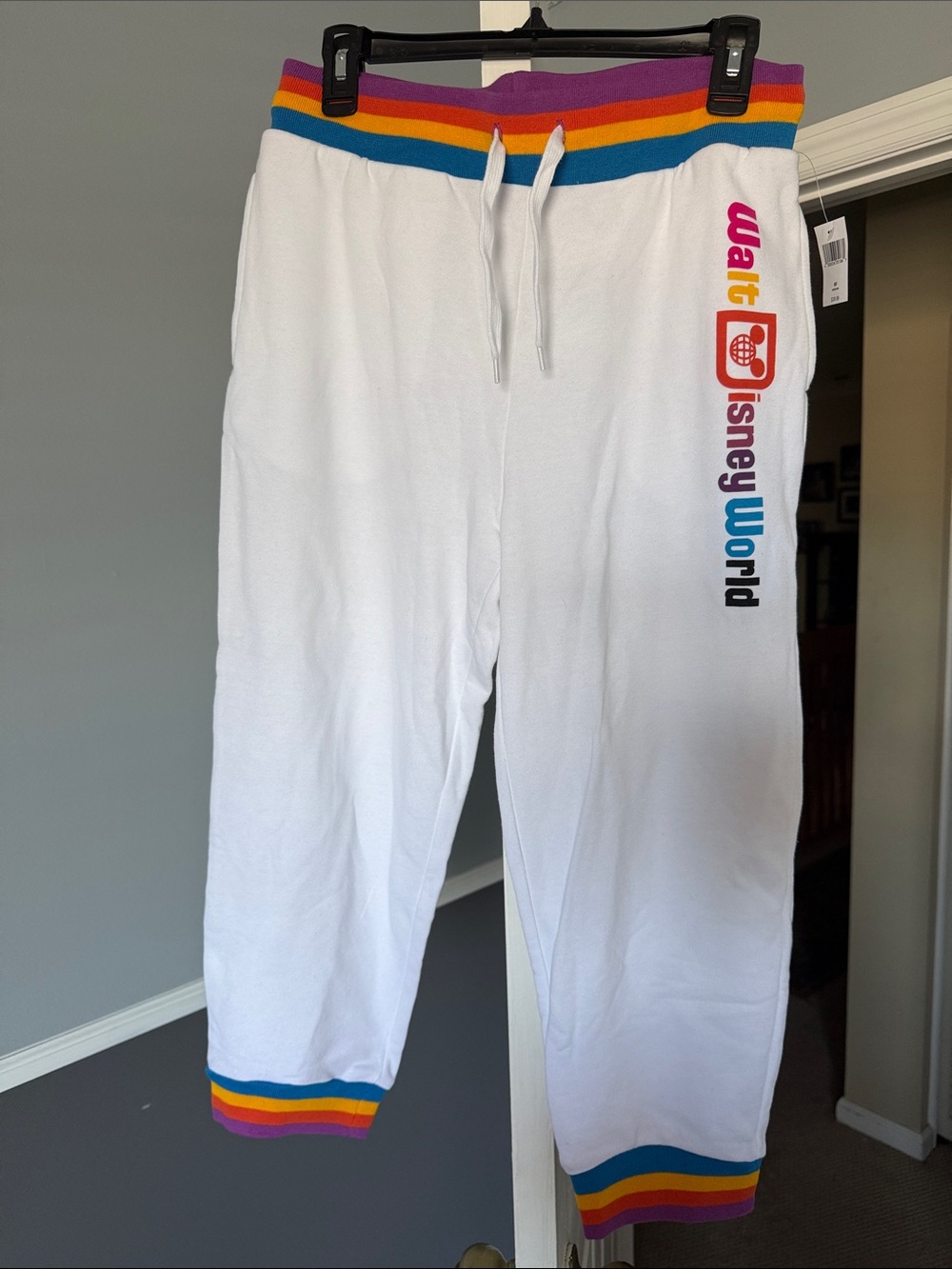Disney White Joggers with Rainbow Waistband & Cuff Trim